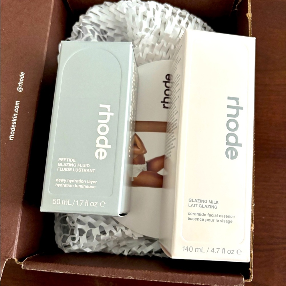 RHODE by Hailey Bieber 

Peptide Glazing fluid 
& 
Glazing Milk. 
New in boxes